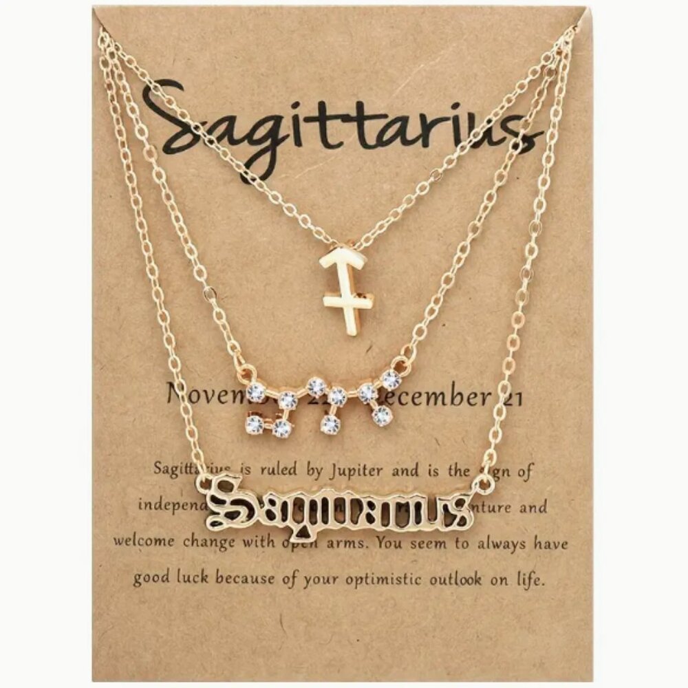 🍏50% OFF/3+..♐ 3-piece zodiac Sagittarius link chain necklace set (Gold tone)
